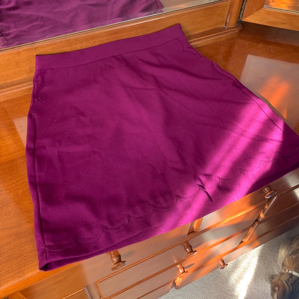 Raspberry Business Skirt with Scallop Detail